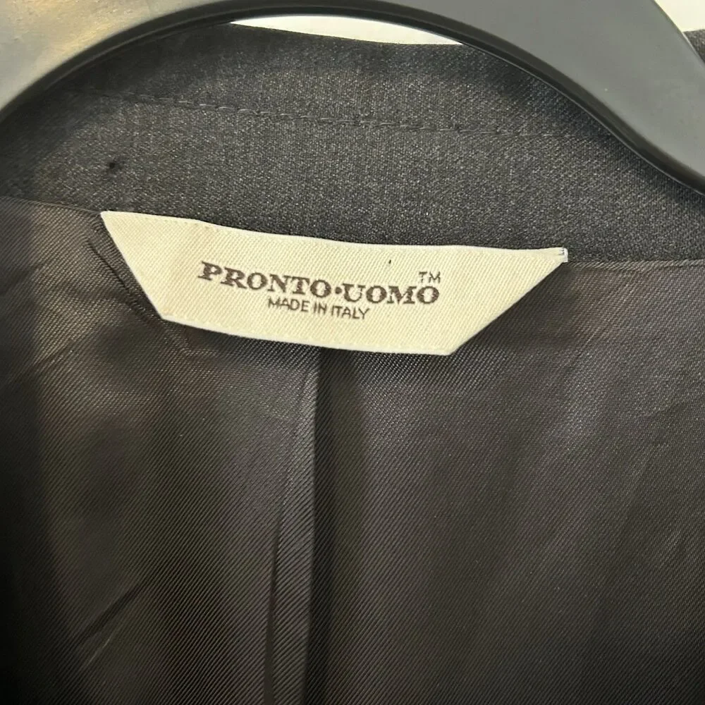 Pronto Uomo 46R Gray 100% Wool Mens Blazer Suit Jacket Sport Coat Italy Classic